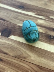 Medium Vintage Antique Egyptian Carved Faience Scarab blue Beetle Focal Bead