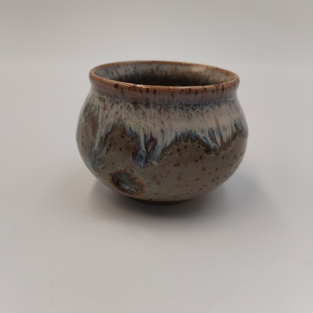Miniature Studio Art Pottery Yarn Bowl 2″ Signed Drip Glaze Small Holder Ring