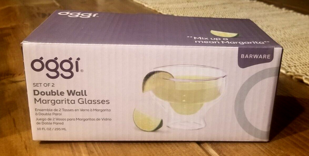 Oggi Double Wall Stemless Margarita Glasses 10 oz. Set of 2 Hand Made New