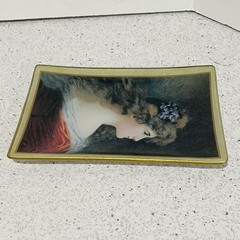 Asti Glass Pin Vanity Ring Dish Small Tray Edwardian Victorian Woman Portrait