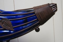 Rare Beautiful Cornucopia Cobalt Blue Glass with Metal Copper/Brass Stand 11″x6″