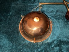VINTAGE AMBER GLASS COPPER & BRASS ” SCALES OF JUSTICE” MID CENTURY RETRO