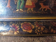 Antique 1800s Tin Metal Toleware Hand Painted Tray Courtship Man Woman Folk Art