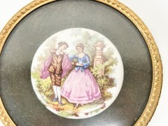 Victorian Signed Fragonard Framed Porcelain Rounds Antique Art Couple Love