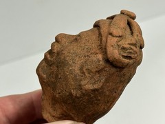AMAZING LARGE PRE-COLUMBIAN HUMAN HEAD EFFIGY POTTERY BOTTLE / JAR, MEXICO
