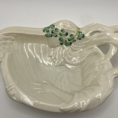 Belleek Woman Playing Harp Porcelain Dish