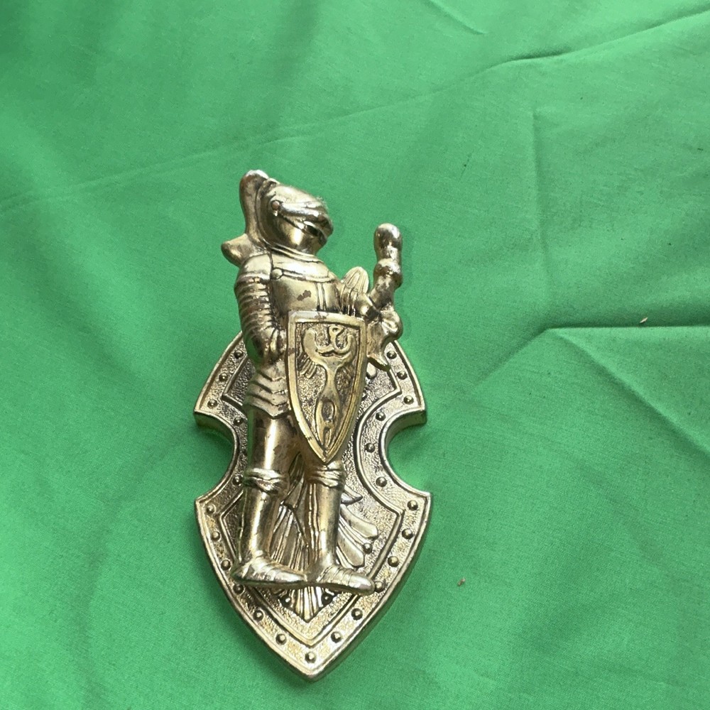Silver-Tone Metal Medieval Knight on Shield Decorative Wall Plaque