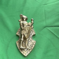 Silver-Tone Metal Medieval Knight on Shield Decorative Wall Plaque