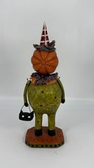 Vintage Folk Art Halloween Bobble Head Pumpkin Face Holding Mask Figurine Radko?