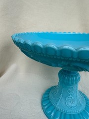 Opaline Blue Milk Glass Portieux Vallerysthal PV Griffin Phoenix Dragon Compote