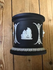 Wedgwood Jasperware Black 6.5” Tobacco Box/Jar! MIE
