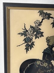 Pair 1940 Reliance Flat Glass Silhouette Old Fashioned Garden Blossom Time