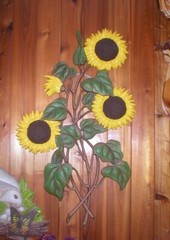 BURWOOD SUNFLOWERS PLAQUE REPAINTED FLOWER HEADS VINTAGE 29″ X 17″ SOLD AS IS