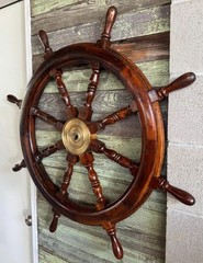36 “Inch Large Antique Style Wooden Ship Wheel Nautical Wall Decor, Maritime Art