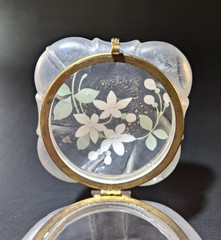 Antique Handpainted Glass Frosted Translucent Art Nouveau Lady Box Flower