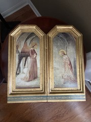 VTG Neiman Marcus Gold Leaf Folding Hinged Diptych Panels; “Annunciation”; ITALY