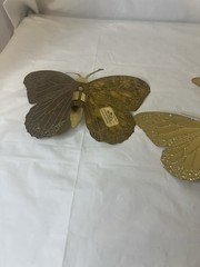 Home Interiors Butterfly Gold Tone Metal Tin 3D Wall Decor Set Of 3 MCM Boho Vtg