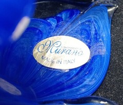 Murano Flower Hand Blown Art Glass Cobalt Blue With Twisted Stem 5.25x6H x5.5″
