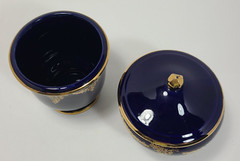 Enesco Japan Imports Cobalt Blue Gold Lidded Dish and Vase Set, Vintage