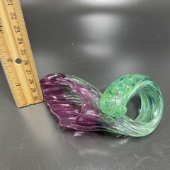 1995 Hand Blown Art Glass Amethyst Purple Flowers Set With Green Stems Signed