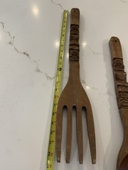 Vintage 22” Carved Wooden BIG Fork And Spoon Set Wall Decor Folk Art 1990’s