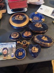 Limoges Castel French Porcelain Blue & gold Collection 10 Piece Set Miniature