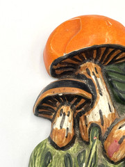 Vintage 70’s Mushrooms Orange Yellow Green Brown Chalkware Wall Art Retro