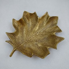 Vintage Solid Heavy Brass Maple Leaf Tray Heavy Dish 410 Original Cambron 9.5″