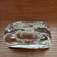 Vintage Reverse Carved Art Glass Cat Home Decor Heavy Glass Piece Clear Glass