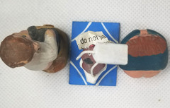Lot of 3 Whimsical Polychrome Pottery Caganers two Signed made in Spain