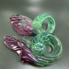 1995 Hand Blown Art Glass Amethyst Purple Flowers Set With Green Stems Signed