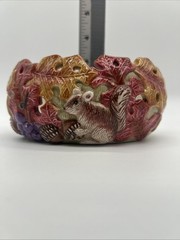 Fitz And Floyd Ceramic Dish Reticulated Design Autumn Leaves Squirrel Acorns
