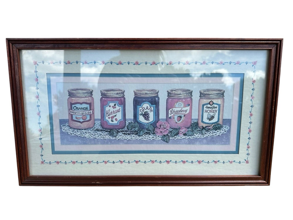 Vintage Home Interiors Framed Picture Art Jam Jellies Preserves Cottage Core