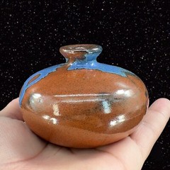 Vintage Hand Trown Art Pottery Bud Vase Signed Hand Made Ceramic Blue Red Drip