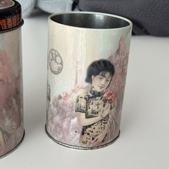 Vintage Chinese Cigarette Tin Lady Art Deco Design X2 Tobacco Advertisement