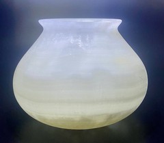 VTG MCM Handcarved Egyptian Translucent Alabaster Stone Pot / Bowl
