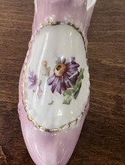 2 Antique 1868 Porcelain Slippers Victorian Edwardian Gold Trim Hand Painted PJF