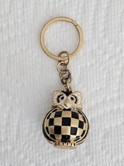 MacKenzie Childs Courtly Owl Checkered Key Chain Key Ring Black And Gold Owl