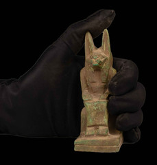 Ancient Egyptian Anubis Statue Rare Pharaonic Seated God Deity Stone Artifact BC