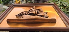 NAUTICAL, FRAMED, COPPER CLAD “3D” SHIP MODEL Victor Personette 22X16″