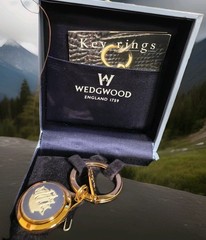 WEDGWOOD BLUE JASPER WARE NAUTICAL BLUE SHIP KEY RING NIB