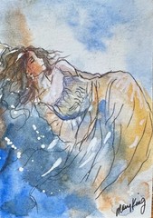 Original Watercolor ACEO Painting by Mary King – Dreaming – woman