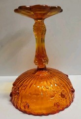 Vintage Amberina Glass Fenton Cabbage Roses Compote Pedestal Candy Dish 7.5″