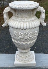LARGE Vintage 20th C. Neoclassical Deco White Chalk / Plaster Relief Vase Urn