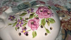 Vintage Porcelain Potpourri Pig Figurine Hand Decorated Pink Flowers 1978 Brazil