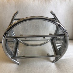 VTG Round Chrome Metal Glass Wall Shelf MCM Mesh Side Bauhaus Eileen Gray Circle