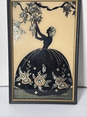 Pair 1940 Reliance Flat Glass Silhouette Old Fashioned Garden Blossom Time