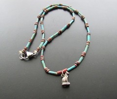 NILE Ancient Egyptian Silver Cat Amulet Mummy Bead Necklace ca 000 BC