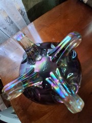 Imperial Glass Louis 14th Lidded Footed Jar Carnival Glass 6.75″ Tall 4.75″ Diam