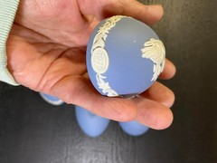 Wedgwood 1970’s Blue Jasperware Egg Trinket Boxes Set of 2